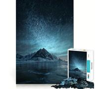 Cielo notturno sopra montagne innevate in Islanda Puzzle da 1000 pezzi per ragazzi, stimola la memoria, favorisce lo stress, taglia con precisione, regalo artistico (38x52cm)
