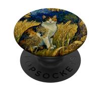 Cielo stellato al chiaro di luna e un gatto calico tra i campi di grano PopSockets PopGrip Adesivo