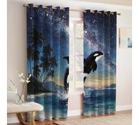 Cielo Stellato Blu Tende Oscuranti Acquarello di orca assassina con Anelli Stampa Digitale 3D in Poliestere Set 2 Pannelli 117L x 183A cm per Camera da Letto e Soggiorno