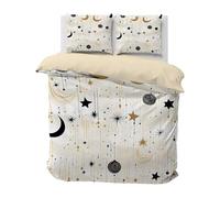 Cielo Stellato Copripiumino Matrimoniale 240x220 Luna, Biancheria da Letto Stelle in Microfibra, 1 Parure Copri Piumone Geometria con 2 Federe 50x80 cm con Cerniera, A-836