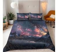 Cielo Stellato Copripiumino una Piazza e Mezza 200x200 Fiume, Lago E Catena Montuosa Star Copripiumino Matrimoniale Microfibra Biancheria da Letto 3 Pezzi Set con Cerniera Nascosta e 2 Federe 50x75cm
