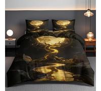 Cielo stellato e notte di luna singolo Set Copripiumino, Drago d'oro Copripiumini e set da letto, Scena notturna con un albero antico - Parure Copri Piumino, - Sacco Piumone 135x200cm con 2 federa