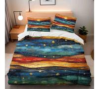 Cielo Stellato Set di Biancheria da Letto Singolo, Finta Venatura Del Legno Camera da Letto Microfibra Copripiumino, Lavabile 3 Pezzi 150x200 + 2xFedere 50x75CM con Cerniera e Fascette Angolari