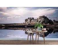 Cielo Stereoscopico Fiume Casa Riflesso 3D Carta Da Parati Facile Installare Mobili Sfondi Ufficio Divano Camera Letto Sfondo Decorazione Murale-150cm×105cm