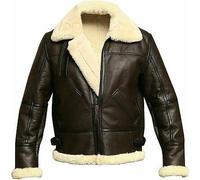 CielodeModa RAF Aviator Marrone Vera Pelle Shearling Pelliccia di agnello Pelle di Volo Giacca Pilota Volante RAF Aviatore Collare di Pelliccia, Brown, Medium
