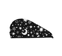 Cifeprak Asciugamano per capelli con motivo a luna e stella bianco nero, asciugamano per asciugare i capelli con bottone, asciugamano per capelli in velluto corallo, cappello turbante per capelli as