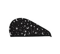 Cifeprak Asciugamano per capelli con motivo a luna e stella bianco nero, asciugamano per asciugare i capelli con bottone, asciugamano per capelli in velluto corallo, cappello turbante per capelli as