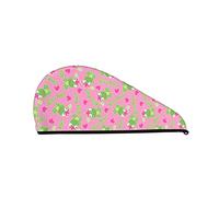 Cifeprak Asciugamano per Capelli Rana Bacio Rosa, Asciugamano per Asciugacapelli con Bottone, Asciugamano per Capelli in Velluto Corallo, Cappello Turbante per Capelli Secchi, Cuffia per Capelli Doc
