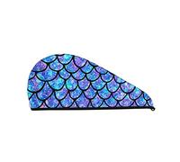 Cifeprak Ombre Mermaid Teal Purple Fish Scale Pattern Asciugamano per Capelli, Asciugamano per Asciugare i Capelli con Bottone, Asciugamano per Capelli in Velluto Corallo, Cappello Turbante per Cape