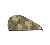 Cifeprak Vintage World Map Ocean l Geography Pattern Asciugamano per capelli avvolgente, asciugamano per asciugare i capelli con bottone, asciugamano per capelli in velluto corallo, cappello