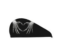 Cifeprak Xray Bones Hands Love Heart Pattern Asciugamano per capelli avvolgente, asciugamano per asciugare i capelli con bottone, asciugamano per capelli in velluto corallo, cappello turbante per ca