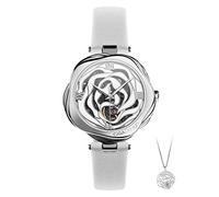 CIGA Design Danish Rose Orologio da Donna, Orologio Meccanico Scheletrato Bianco alla Moda, Set con Confezione Regalo