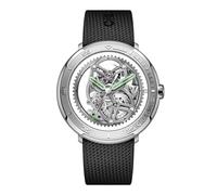 CIGA Design Orologio automatico scheletro, con cassa rotonda in acciaio da 44 mm, design a tema racing, scheletro posteriore a fronte, super luminova, cinturino in fluorurato, regalo per uomini e