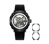 CIGA Design Orologio meccanico automatico/manuale, serie Magician, in acciaio inossidabile/titanio, cassa staccabile in vetro zaffiro, cinturino in fluorurato, per uomini e donne, con cassa in 3