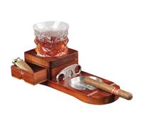 Cigar Ashtrays for Men 4 in 1 Cigar Ashtray with Cutter, Drink Holder ＆ Drawer for Storage Non Slip Wooden Ashtray Ashtrays Outdoors Gifts Dad Accessories