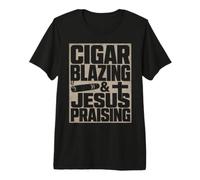 Cigar Blazing & Gesù Che loda Gli Appassionati di sigari cristiani Maglietta Premium
