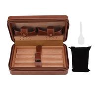 Cigar Humidor Case Leather Portable Travel Cigar Box Cedarwood Lining Humidifier Storage Bag Suction Nozzle Brown Holds 4 Cigars