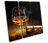 Cigar Whisky Brandy Cognac Glass Smoking Man Cave Bar Canvas Art Picture Print