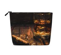Cigar & Whisky Stampato Viaggio Makeup Bag Imitazione Lino Borse Cosmetici Impermeabile Cosmetici Organizer per le Donne