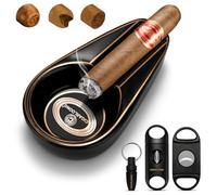 CIGARLOONG Set posacenere e decespugliatore per sigari in ceramica con tagliacenere a V, taglierina per guillotina e punto sigaro Un set di accessori per sigari, regalo per uomini (nero)