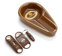 CIGARLOONG Set posacenere e decespugliatore per sigari in ceramica con tagliacenere a V, taglierina per guillotina e punto sigaro Un set di accessori per sigari, regalo per uomini (marrone)