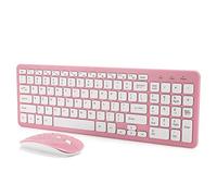 cigemay Set tastiera mouse wireless, combinazione di tastiera e mouse ultrasottile semplice ed elegante, giochi da ufficio per notebook, PC, laptop, micro ricevitore a 3 velocità(Rosa)