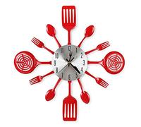 CIGERA Orologio da parete da cucina con posate da 40,6 cm, con quadrante a forchetta e cucchiaio, movimento silenzioso e funzionamento a batteria, ottima decorazione da parete e regalo di