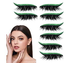 Ciglia a striscia, 4 paia di adesivi per ciglia finte, adesivi per eyeliner, riutilizzabili con glitter, per il trucco, uso quotidiano, casa, viaggi, feste