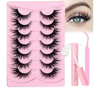 Ciglia con colla e pinzette, ciglia che sembrano estensioni, ciglia finte soffici in finto visone, aspetto naturale, confezione da 7 paia di ciglia finte (occhio)