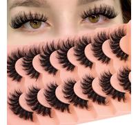 Ciglia finte russe con fascia trasparente, aspetto naturale, ricce a D, ciglia finte a striscia russa in finto visone, confezione da 9 paia