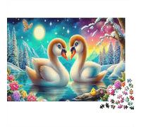 Cigni al Chiaro di Luna Puzzle da 1000 Pezzi per Adulti Due Cigni nell'Acqua Difficile Impossibile e Educativo Antistress 38x26cm/1000 pezzi