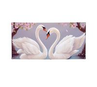 Cigni bianchi con albero floreale Banner segno per esterni interni compleanno sfondo poster decorazioni per feste forniture sfondo foto con occhielli bandiera da parete personalizzata