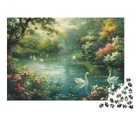 Cigni nel lago del giardino Cigni colorati nel lago della foresta Puzzle per adulti da 1000 pezzi Per adulti e bambini Divertente attività per i giorni di pioggia 38x26cm/1000pcs