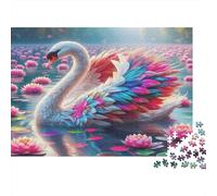 Cigno Ali Colorate Puzzle 1000 Pezzi Carta per Adulti Scena Floreale Acquatica Gioco di Puzzle 1000 Pezzi Relax Decorazione Casa Regalo 52x38cm/1000pcs