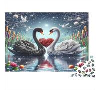 Cigno - Carta premium - Cigni bianchi e neri che formano un cuore sul lago - Puzzle fai-da-te - Decorativo antistress - 52x38cm/1000 pezzi