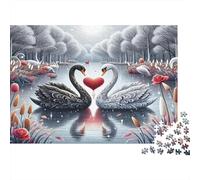 Cigno - Carta premium - Cigni bianchi e neri che formano un cuore sul lago - Puzzle fai-da-te - Decorativo antistress - 38x26cm/1000 pezzi