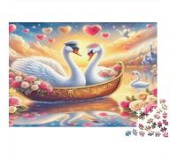 Cigno - Carta premium - Due cigni nella barca dorata con rose e cuori - Puzzle fai-da-te per ragazzi 12+ - Regalo divertente per calza - 52x38cm/1000 pezzi