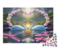 Cigno - Carta resistente - Due cigni bianchi che formano un cuore nell’arco di fiori - Puzzle - Antistress - Arredamento casa - 52x38cm/1000 pezzi