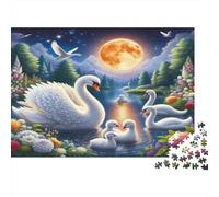 Cigno - Carta spessa - Cigni nella foresta natalizia al chiaro di luna - Confezione puzzle per anziani - Regalo Secret Santa per l’allenamento cerebrale - 70x50cm/1000 pezzi