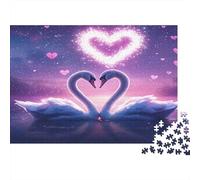 Cigno - Carta spessa - Due cigni che formano un cuore nella luce viola al neon - Confezione puzzle - Regalo puzzle passatempo - 70x50cm/1000 pezzi