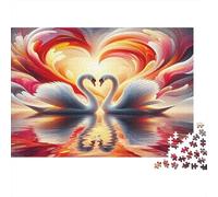 Cigno - Carta spessa - Due cigni con ali rosse e arancioni che formano un cuore - Confezione puzzle - Regalo puzzle passatempo - 70x50cm/1000 pezzi