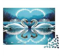 Cigno - Cartone rigido - Due cigni bianchi che formano un cuore sul lago di notte - Puzzle classico - Passatempo interattivo - 52x38cm/1000 pezzi