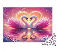 Cigno - Cartone rigido - Due cigni rosa che formano un cuore sul lago - Puzzle classico - Per principianti - Stimolante per la mente - 70x50cm/1000 pezzi