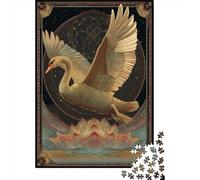 Cigno dorato, Motivo geometrico e loto Puzzle Sostenibili Con Motivi Per Adulti Da Gioco in Legno Di Alta Qualità 38x26cm/1000pcs