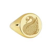 Cigno in argento sterling 925 | Anello placcato in oro | Anelli con sigillo rotondi 14x14 mm | Misura della fascia US 5-12,5 Avelaibal | LKDR_0061