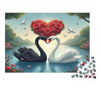 Cigno Nero e Bianco Puzzle 1000 Pezzi Amore Romantico Lago Naturale Puzzle per Adulti Carta Relax Decorazione Regalo Casa 70x50cm/1000pcs