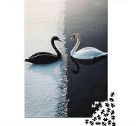 Cigno Nero e Cigno Bianco Puzzle 1000 Pezzi Cartaceo per Adulti Lago a Specchio Scena Simmetrica Rilassante Focus Decorazione Regalo Famiglia 70x50cm/1000pcs