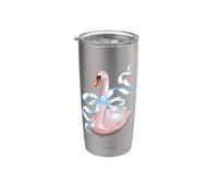 Cigno romantico disegnato a matita grazioso cigno con un fiocco azzurro Bicchiere termico in acciaio inox doppia parete
