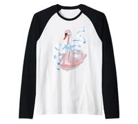 Cigno Romantico Disegnato a Matita Grazioso Cigno con Un Fiocco Azzurro Maglia con Maniche Raglan