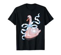 Cigno Romantico Disegnato a Matita Grazioso Cigno con Un Fiocco Azzurro Maglietta